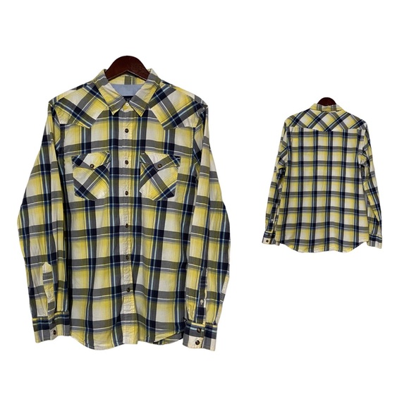 American Eagle Plaid Pearl Snap Button Down Yellow - Picture 13 of 15